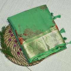Mint Green Pure Organza Saree - Sheer & Graceful