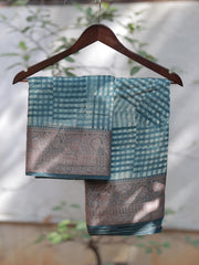 Blue Checks Chanderi Silk Saree