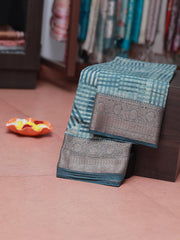 Blue Checks Chanderi Silk Saree