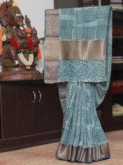 Blue Checks Chanderi Silk Saree