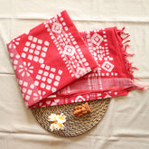 Batik Hand Block Print Cotton Saree - Red