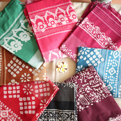 Batik Hand Block Print Cotton Saree - Pink