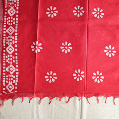 Batik Hand Block Print Cotton Saree - Red