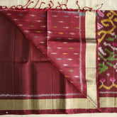 Pochampally Silk Saree with Temple Border & Checks - Maroon