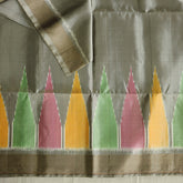 Pochampally Silk Saree with Temple Border & Checks - Gold