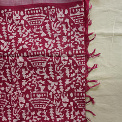 Batik Hand Block Print Cotton Saree - Maroon