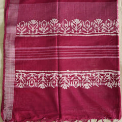Batik Hand Block Print Cotton Saree - Maroon