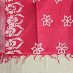 Batik Hand Block Print Cotton Saree - Pink