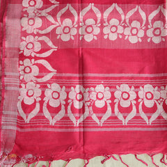 Batik Hand Block Print Cotton Saree - Pink
