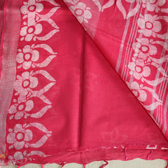 Batik Hand Block Print Cotton Saree - Pink