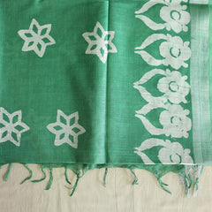 Batik Hand Block Print Cotton Saree - Green