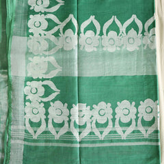 Batik Hand Block Print Cotton Saree - Green