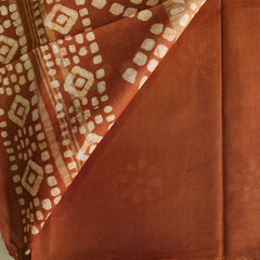 Batik Hand Block Print Cotton Saree - Brown
