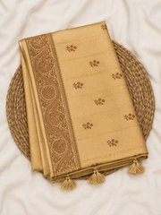 Golden Beige semi Banarasi Saree with Antique Gold Zari Weaving