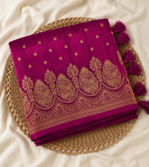 Magenate purple Semi Banarasi Saree With Antique Gold Floral Zari Weaving