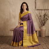 Semi Banarasi Saree with Contrast Border - Yellow