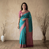 Semi Banarasi Saree with Contrast Border - S Blue