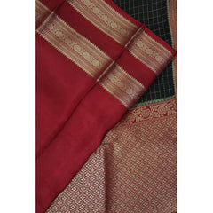 Black Checks Semi Mysore Silk Saree