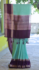 Teal Spun Silk Saree