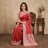 Semi Banarasi Saree with Contrast Border - Pink Red