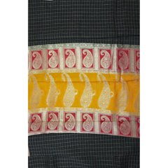 Black Checks with Yellow Border Semi Mysore Silk Saree