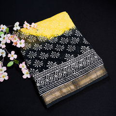 Yellow & Black Chanderi Silk Saree