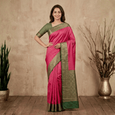 Semi Banarasi Saree with Contrast Border - Red