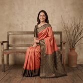 Semi Banarasi Saree with Contrast Border - Orange brown