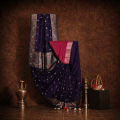 Dark Blue Dola Silk Meenakari Saree