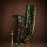 Charcoal Grey Pen Kalamkari Silk Saree with Green Border