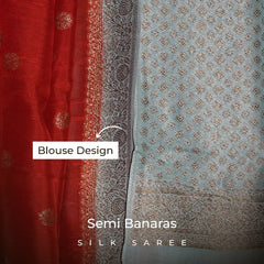 Sindoor Red with Silver Zari Semi Banarasi Silk Saree