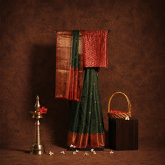 Deep Bottle Green Semi Mysore Silk Saree