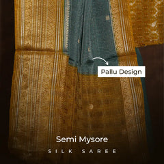 Peacock Teal & Mustard Gold Semi Mysore Silk Saree