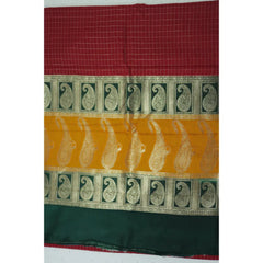 Red Checks Semi Mysore Silk Saree