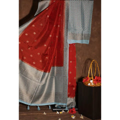 Sindoor Red with Silver Zari Semi Banarasi Silk Saree
