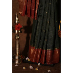 Deep Bottle Green Semi Mysore Silk Saree