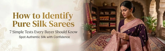 woman checking authentic pure silk sarees texture and zari work