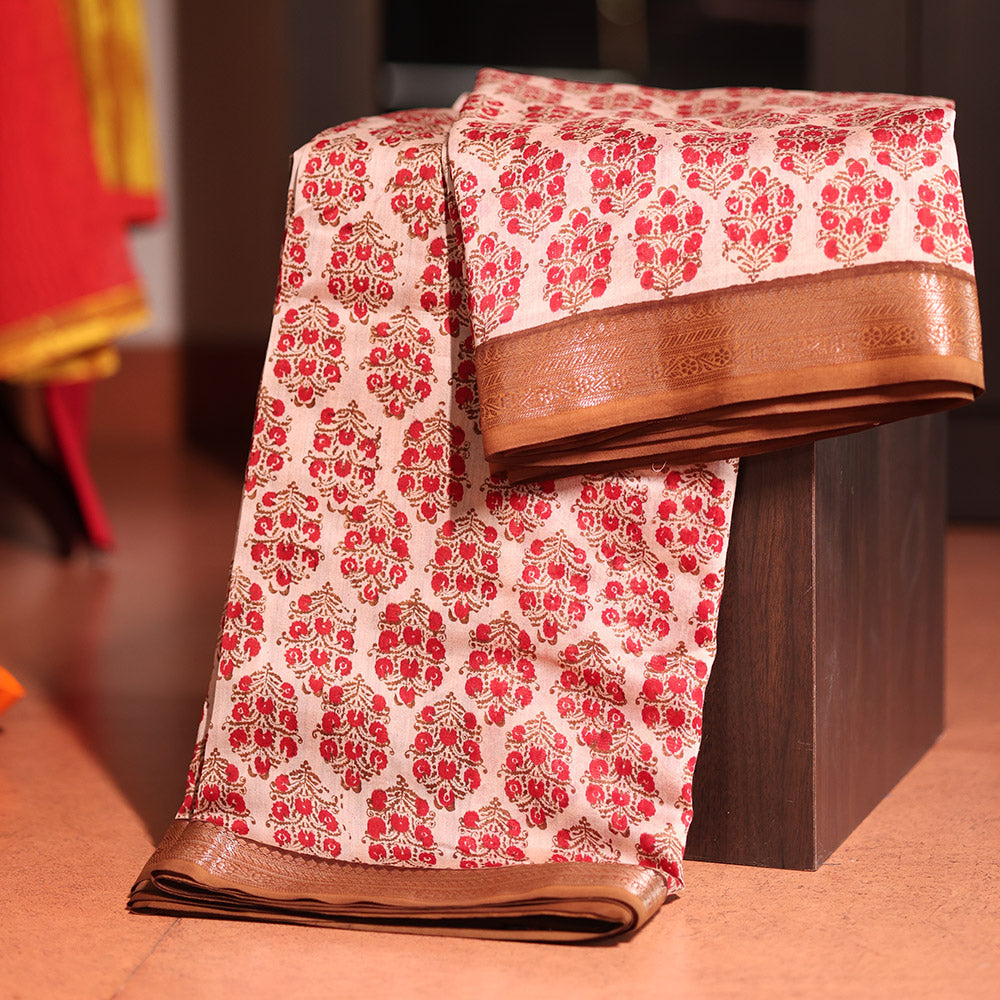 Chanderi Saree - Cream Daabu