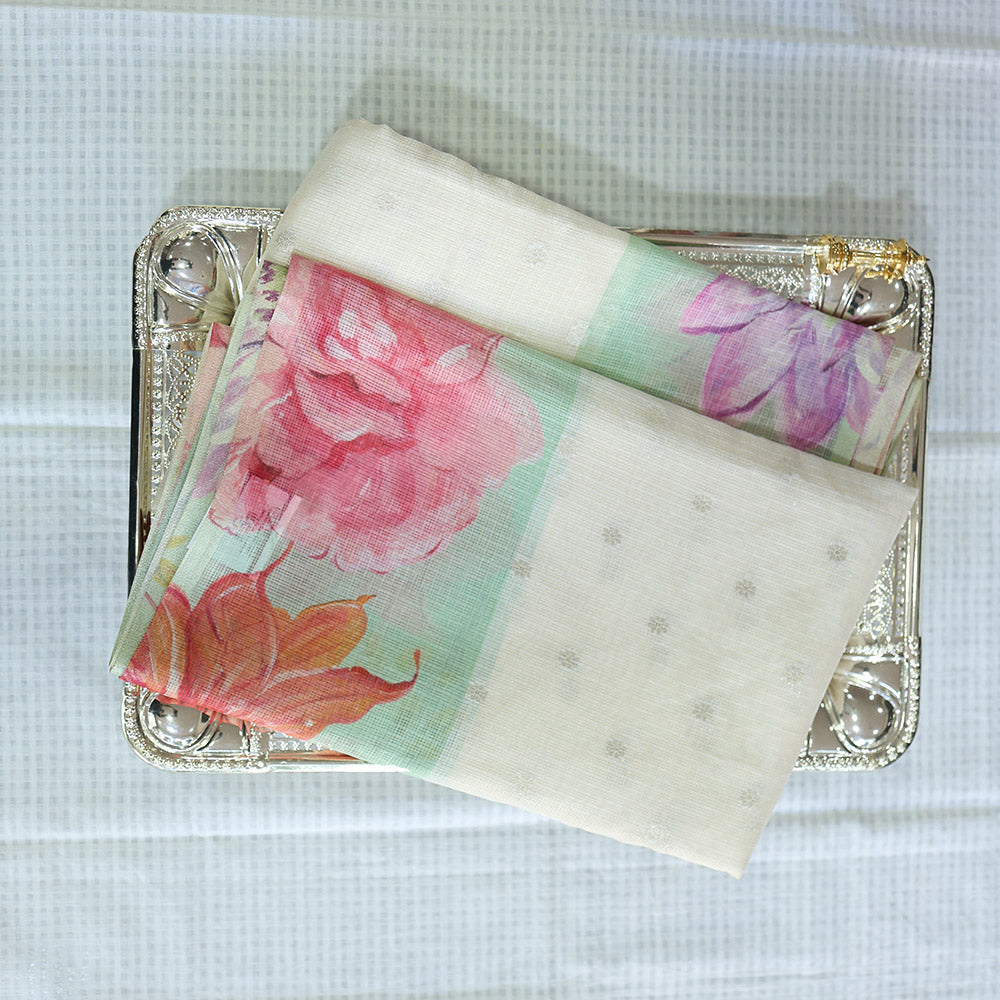 Cream Kota Semi Silk Saree