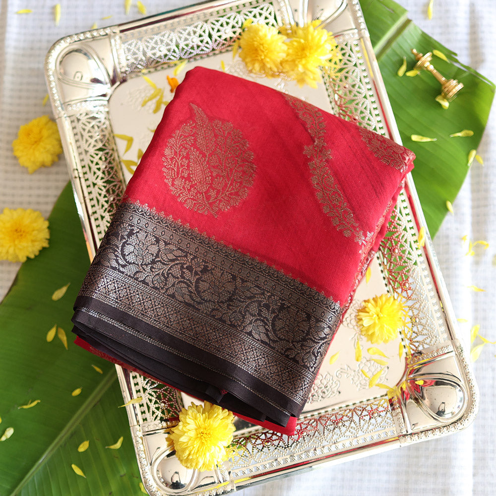 Pink Semi Banaras Silk Saree