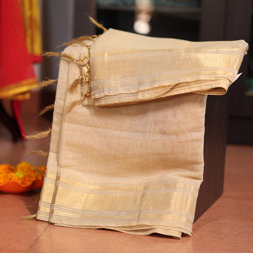 Light Golden Chanderi Silk Saree