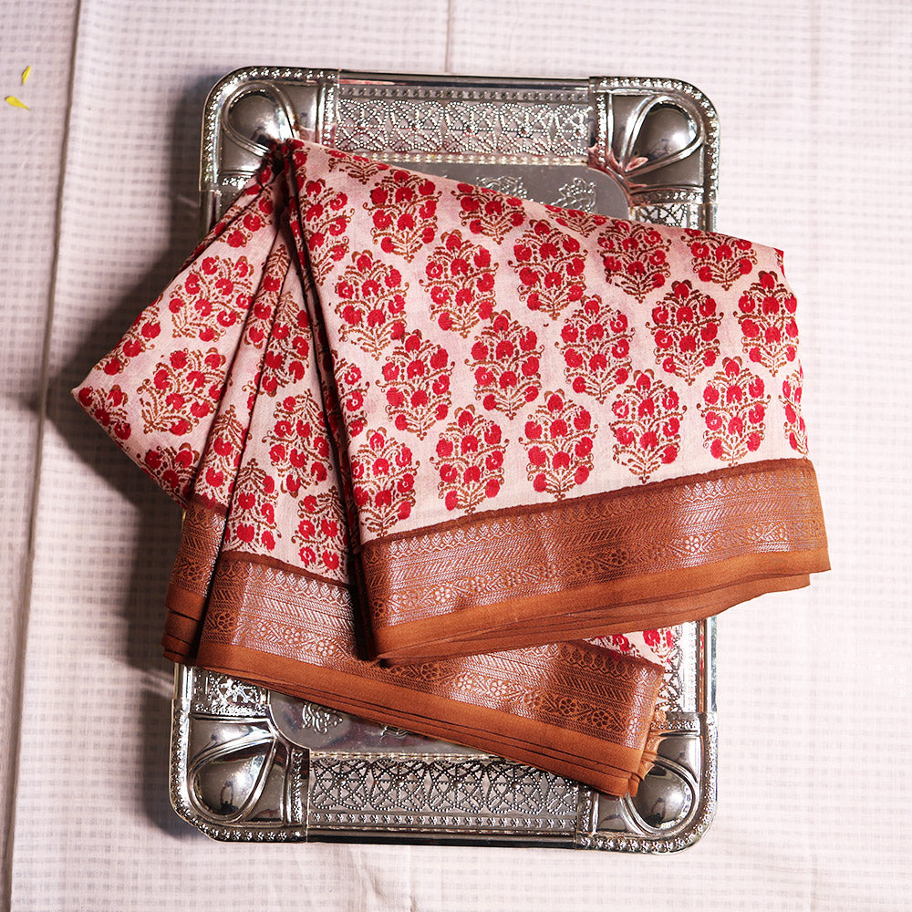 Chanderi Saree - Cream Daabu