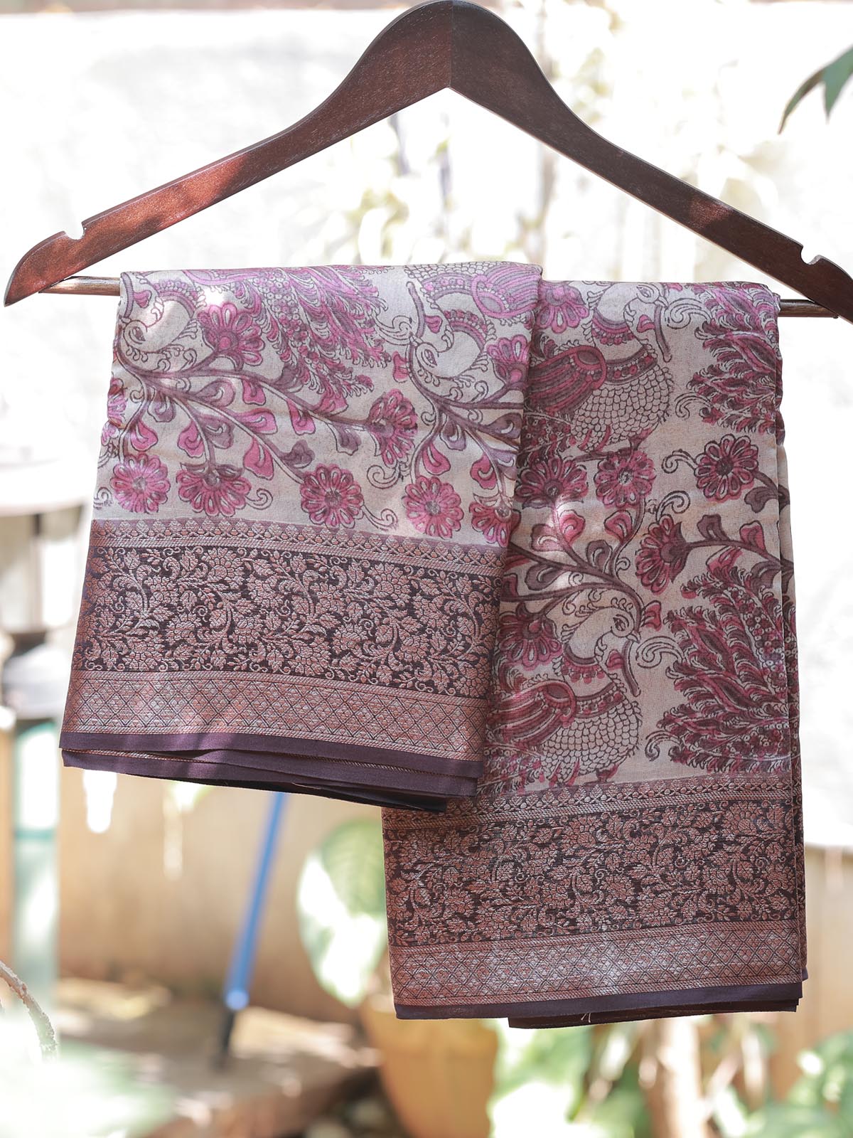 Pink Chanderi Saree with Brown Border