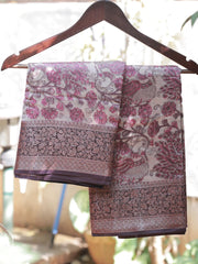 Pink Chanderi Saree with Brown Border