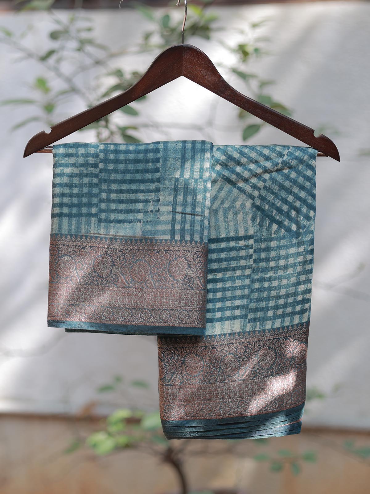 Chanderi Silk Saree - Blue Checks