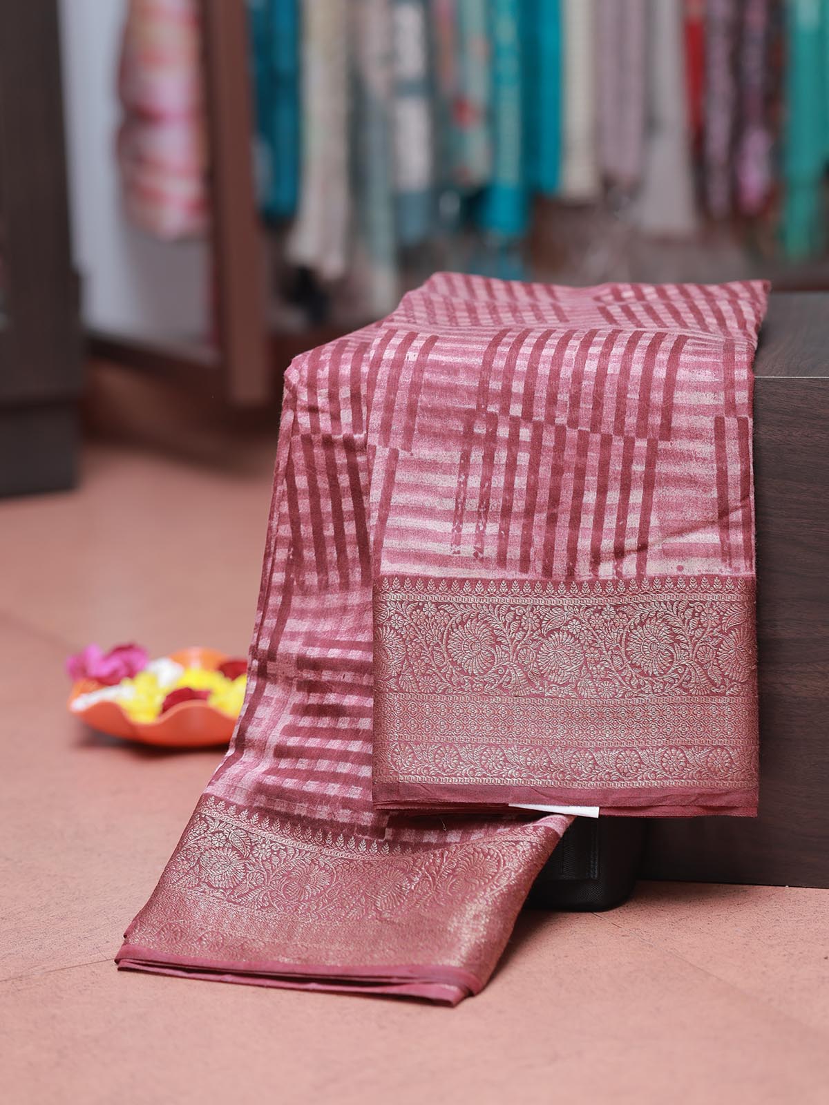 Chanderi Silk Saree - Pink Checks