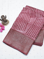 Chanderi Silk Saree - Pink Checks