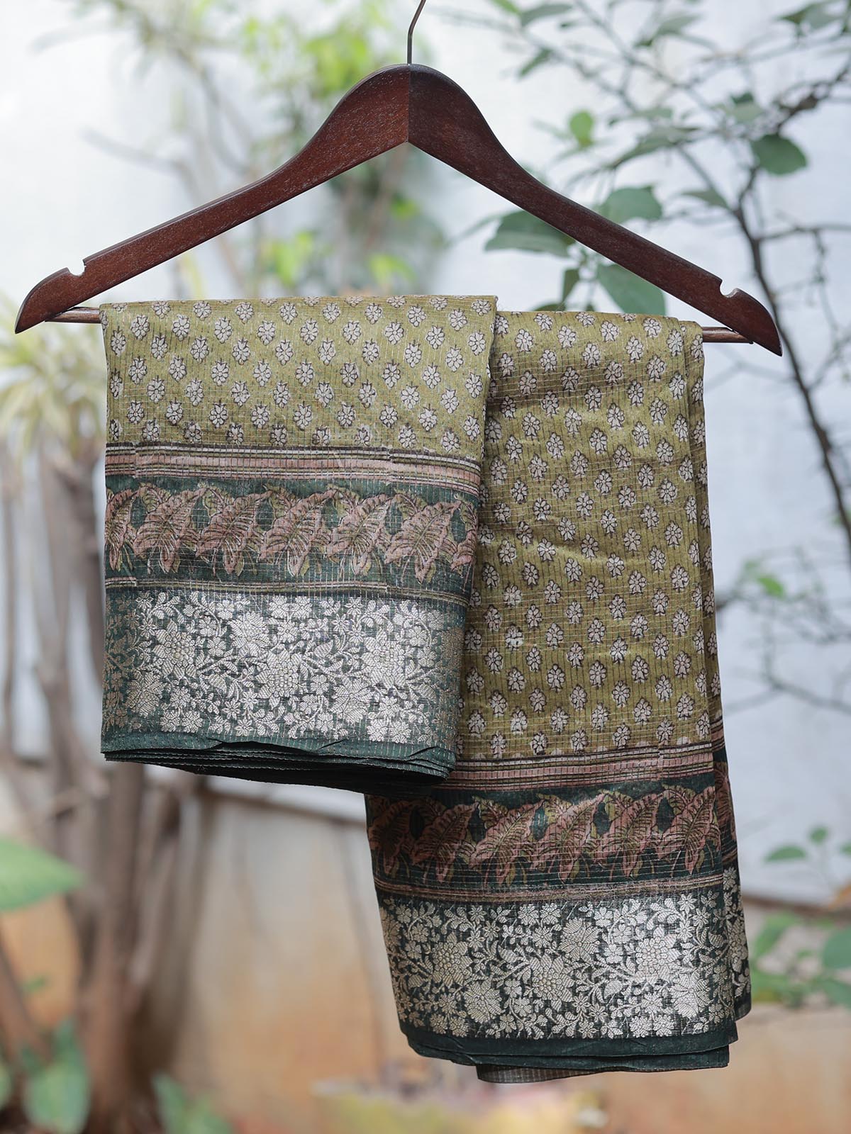 Chanderi Silk Saree - Mehandi Green