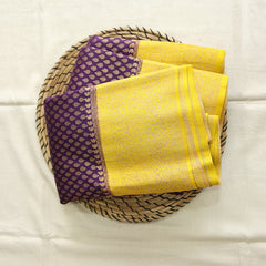 Semi Banarasi Saree with Contrast Border - Yellow