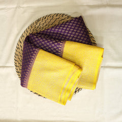Semi Banarasi Saree with Contrast Border - Yellow